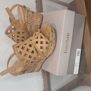 Franco Sarto Shea dark camel wedge sandals size 9
